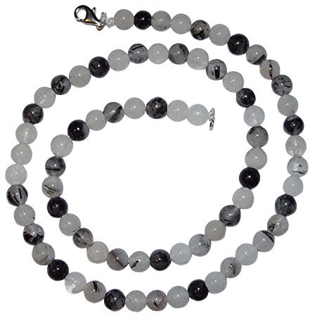 Turmalin Quarz Kette 6 mm Ø Kugel Länge ca. 45 cm 925 er Silber Verschluss Quarz mit Turmalin Stäben.(4232)