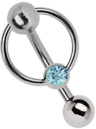 Modern Nature Piercing-Schmuck Intimpiercing Titan Banane in 1,6 x 12 mm + 5 mm Lochkugel und Klemm-Ring mit Stein in hellblau-türkis