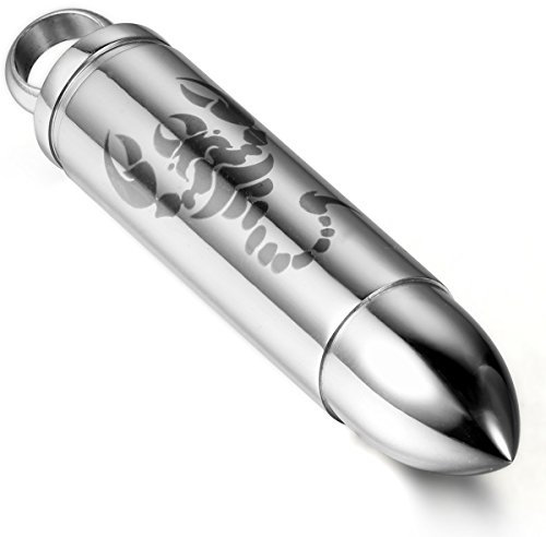 JewelryWe Schmuck Edelstahl Halskette, Gewehrkugel Geschoss Anhänger mit Laser Skorpion Gravur, Partnerkette für Herren