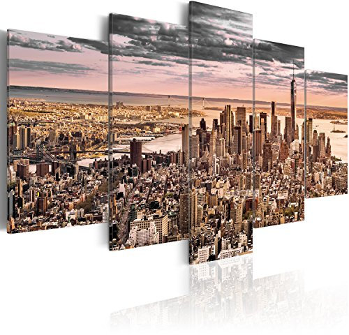 B&D XXL Acrylglasbild New York 100x50 cm 5 Teilig Wandbild auf Acryl Glas Bilder Kunstdruck Moderne Wanddekoration - Skyline Architektur Stadt grau d-B-0069-k-p