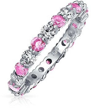 Bling Jewelry Kubische Zirkonia Pink Weiß Wechselnd Stapelbarer CZ Ewigkeitsring Für Frauen Für Teenager Simulierter Topas Sterlingsilber