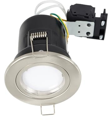 MiniSun | 4 x Fired Rated Die Cast Twist & Lock Brushed Chrome GU10 Ceiling Downlights | Downlights & Home Improvements Essential | Mains Wired