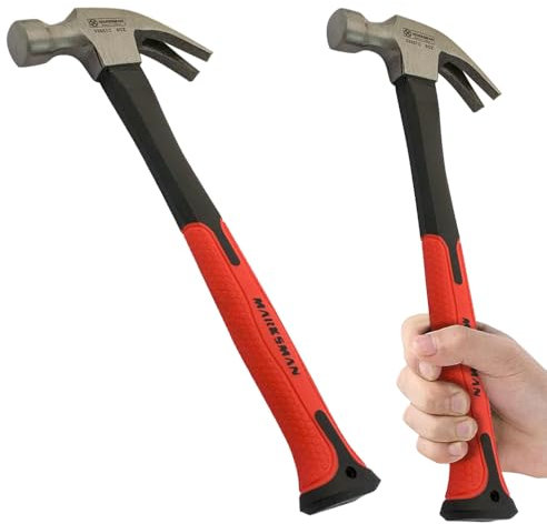 8Oz Fibre Glass Claw Hammer - Rubber Soft Grip Handle, Grip, Non Slip, Claw, Curved, Nail, Steel Head, Toolbox | Nail Hammer Tool for Building Woodwork Home Repair
