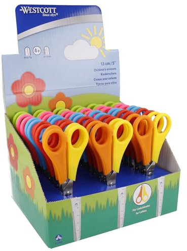 Westcott Kinderschere 30 Stück in Displaybox | Schere mit integrierter 5 cm Skala | Bastelschere 13 cm (5) ideal für Kinderhände | Sicherheit durch abgerundete Spitze | E-2150S