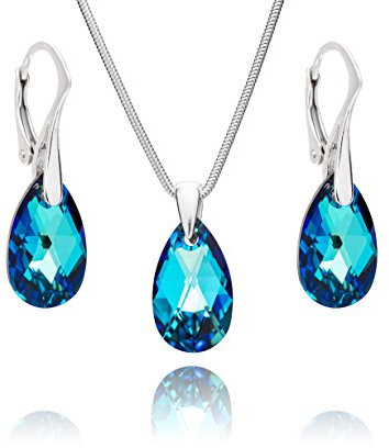 Ensemble De Bijoux Élégant En Argent Avec Pendentif Goutte Bleu