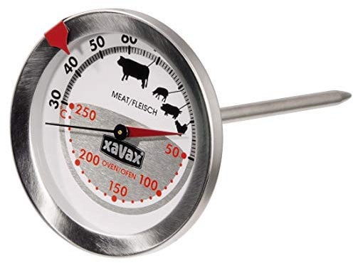 Xavax 2-in-1 Bratenthermometer aus Edelstahl (gleichzeitige Messung von Gar- und Ofentemperatur, spülmaschinengeeignet) silber