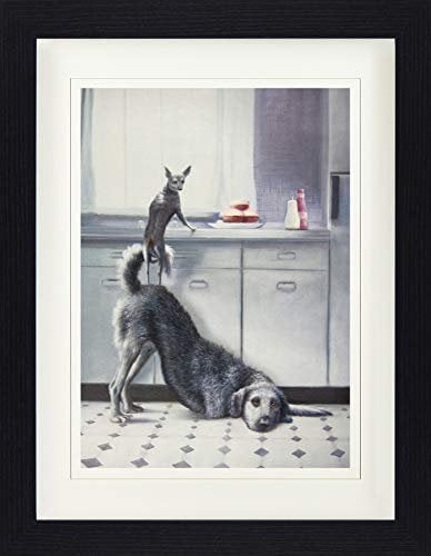 1art1 Hunde Poster Teamwork, Zwei Hunde, DREI Hamburger Gerahmtes Bild Mit Edlem Passepartout | Wand-Bilder | Im Bilderrahmen 40x30 cm