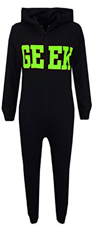 A2Z 4 Kids Girls Boys GEEK Hooded Onesie Jumpsuit Children Hooded - Geek Onesie Black Neon Green 9-10