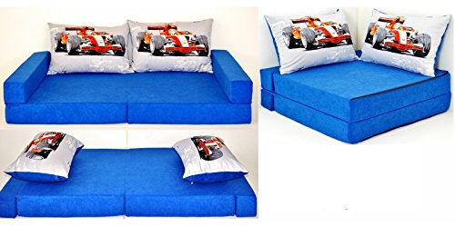 KK C2 blau-Formel1 Kindersofa Kindermatratze Sitzkissen Spielsofa Minicouch Set + 2 Kissen (KK C2 (blau-Formel1))