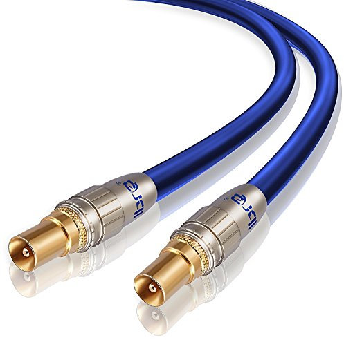 10m HDTV Antenna Cable | TV Aerial Cable | Premium Freeview Coaxial Cable | Connectors: Coax Male to Coax Male | For UHF/RF TVs, VCRs, DVD players, DVRs, cable boxes and satellite | IBRA Blue Gold