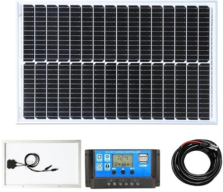 LOWENERGIE 50W Mono Solar Panel Battery Charging Kit with Charger Controller for Caravans, Motorhomes, Boats & Any Flat Surface. K1