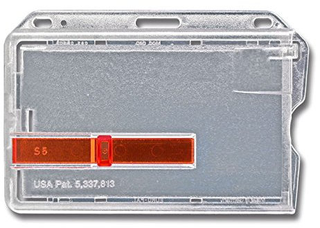 2 x Ausweishalter für eine Karte aus Polycarbonat mit Schlitz + rotem Schieber horizontal transparent aus Hartplastik