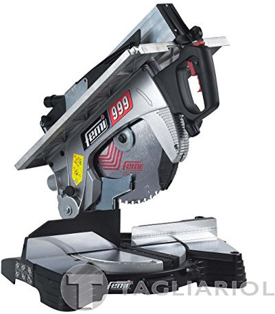 FEMI FM-999EVO - Troncatrice 1700W - 305mm - Legno e Alluminio - Piano Superiore Regolabile - Motore Potente a Spazzole - Doppio Taglio a 45°+45°-Regolazione Micrometrica-Impugnatura T.P.S Brevettata