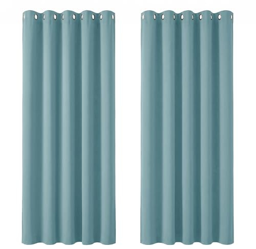 Deconovo Super Soft Solid Thermal Insulated Eyelet Blackout Curtains for Kids 66 x 72 Inch Drop 1 Pair Sky Blue