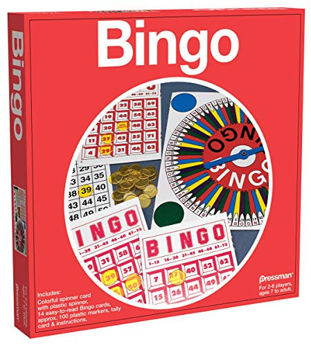 Pressman: Klassisches Bingo-Set, inklusive Spinner mit Bingo-Karten und Kunststoff-Markern, traditionelle Brettspiele, für 2 oder mehr Spieler ab 7 Jahren