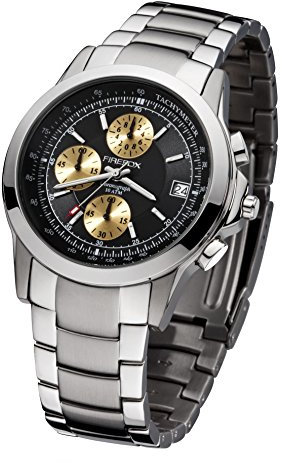 FIREFOX Shooter FFS07-102a schwarz/Gold Chronograph Herrenuhr Armbanduhr Sicherheits- Faltschließe 10 ATM Water Resistant