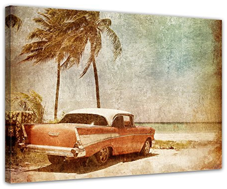 Bilderdepot24 Bild auf Leinwand | Resort 2 - Cuba Oldtimer in 50x40 cm als Wandbild | Wand-deko Dekoration Wohnung modern Bilder | 170446