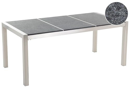 Beliani Gartentisch Basalt 180 cm 3 Tischplatten grau/schwarz/Silber Grosseto
