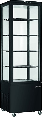 SARO Kühlvitrine 235 L – Umluftkühlung – Digitale Temperaturkontrolle – 0/+12 °C – LED-Innenbeleuchtung – 4 verstellbare Roste – Automatische Abtauung – Schwarzes Kunststoffgehäuse – Modell SVEN
