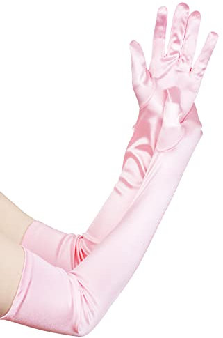 Jisen Longs gants formels, pour mariage et fêtes, en satin, 55,9 cm, pour femme - Rose - Taille unique