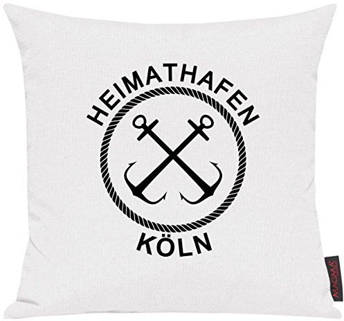 Shirtinstyle Sofakissen Heimathafen Köln, Kissen, Meer, Heimatort, Stadt, Urlaub, Größe 40 x 40cm, Farbe Weiss