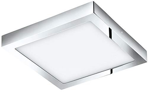 EGLO LED Deckenleuchte Fueva 1, 1 flammige Deckenlampe, Material: Metallguss, Kunststoff, Farbe: Chrom, weiß, L: 30x30 cm, warmweiß, IP44
