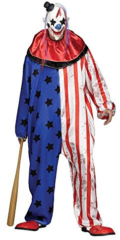 shoperama Evil Clown Herren-Kostüm Overall mit Sternen inklusive Maske Horror Killer Halloween Gr. L-XXL