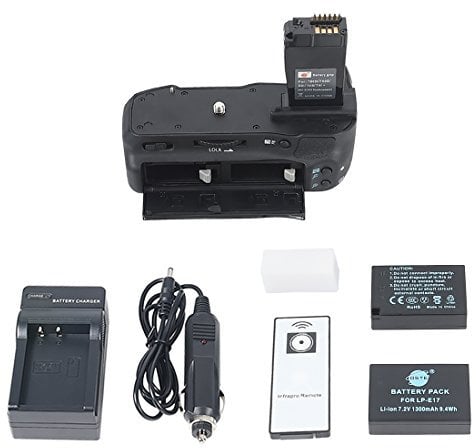 DSTE BG-E18H Remote Vertical Battery Grip Holder Compatible with Canon EOS 760D 750D IX8 T6S T61 DSLR Camera with 2-pack LP-E17 Battery Charger Kit