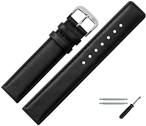 MARBURGER Uhrenarmband 12mm Leder Schwarz Silber Schwein Prägung Mit Naht - Montage Set 3811210000120