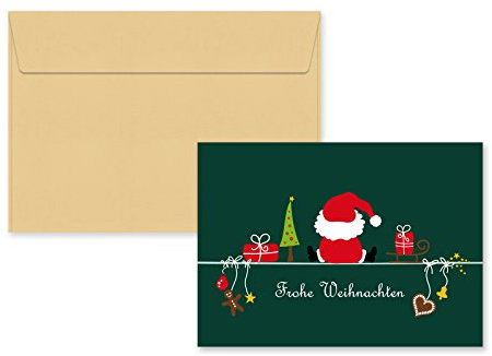 5er Pack Klappkarten mit Umschlag Weihnachtskarte Weihnachtsmann Grußkarte Glückwünschkarte Klappkarte Karte mit Umschlag DIN C6