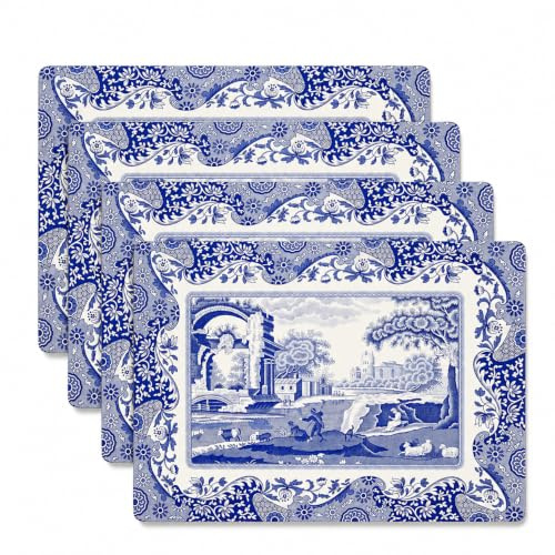 Portmeirion Blue Italian Placemats, Wood, Blue and White, 40.1 x 29 x 0.58 cm