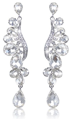 EVER FAITH® Hochzeit Silber-Ton Lots Tropfen Dangle Ohrringe klar österreichischen Kristall N02054-5