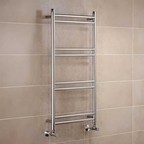 Manissa Tirana Heated Towel Rail Stainless Steel 500mm W x 995mm H | Central Heating, Towel Warmer, Rust-Resistant, Bathroom, Wall Mounted, Mirror Polished
