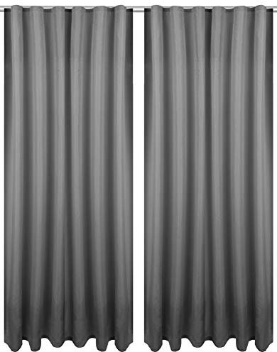 Bestlivings Dekoschal Ellen 2er Pack inkl. Raffhalter (140x245cm / Anthrazit) Blickdichter Vorhang mit Kräuselband Gardine mit Universalband für Wohnzimmer Schlafzimmer