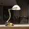 Premium Bankerleuchte Echt-Messing Glas in Bronze hell glänzend Weiß Arbeitszimmer Büro 35 cm E27 Zugschalter Jugendstil Tischlampe