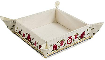 Yair Emanuel Matzah Box for Seder - Holder For Passover Bread -Embroidered Folding Basket (Pomegranates (MB-2))