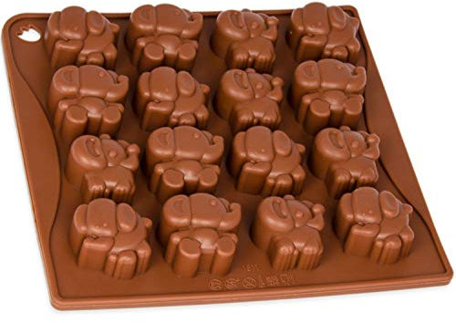 Pralinenform mit Elefanten, Silikonform 16 kleine Jumbos, Silikonform, Party-Eiswürfel, Backform, Geschenkidee, Schokolade, Pralinen, Geburtstag, Kuchen, basteln, Süßigkeit, Farbe: Braun