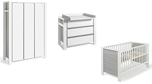 Schardt Kinderzimmer Milano Pinie bestehend aus Kombi-Kinderbett 70x140 cm (inklusive Umbauseiten), Wickelkommode mit Wickelaufsatz und 3-türigem Kleiderschrank