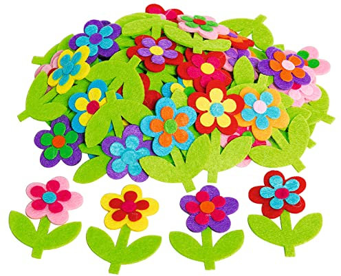 VBS XXL Filz-Streuteile Blume 50 Stück 5x6,5cm bunt aus Filz mit Stiel Frühling Sticker Basteln Deko