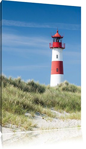 Pixxprint Leuchtturm hinter Dünen, Größe: 80x60cm, Leinwandbild, fertig gespannt, Wandbild, Dekoration, Kunstdruck, kein Poster