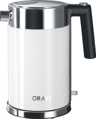 GRAEF Edelstahl Wasserkocher WK61 Weiß mit 1,5 Liter Füllmenge, abnehmbarem Kalkfilter, 360° Zentralkontakt und doppelwandigem Gehäuse