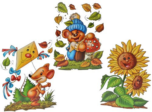 alles-meine.de GmbH 3 Stück: XL Fensterbilder Herbst - Teddy/Sonnenblume/Maus mit Drachen - Sticker Fenstersticker Aufkleber selbstklebend & statisch haftend wiederverwendbar