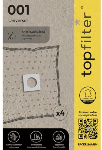 TopFilter 001, 4 sacs aspirateur universel de dépannage, boîte de sacs d'aspiration en non-tissé, 4 sacs à poussière (30 x 26 x 0,1 cm)