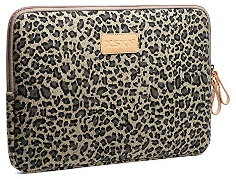 XSKN Canvas Fabric Stylish Leopard's Spots Print Style 7-15 Inch Laptop Sleeve Computer Protective Carrying Case Bag Cover for iPad/MacBook/Dell/HP/Lenovo etc. (Yellow, 14 inch)