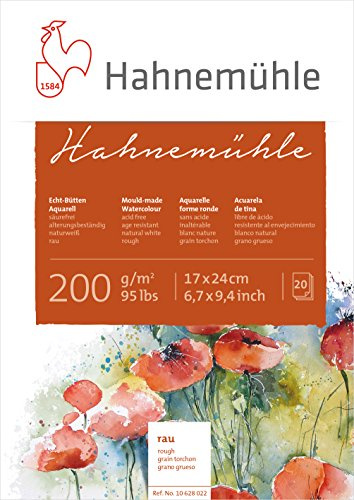 Hahnemühle Echt-Bütten Aquarellblock, 200 g/m², raue Oberfläche, 20 Blatt, 17x24cm
