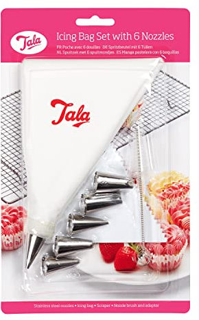 Tala 9-teiliges Spritzbeutel-Set mit Wechseldüsen, Icing-Spachtel und Reinigungsbürsten, Rutschfester Wiederverwendbarer Spritzbeutel, Einfache Handreinigung