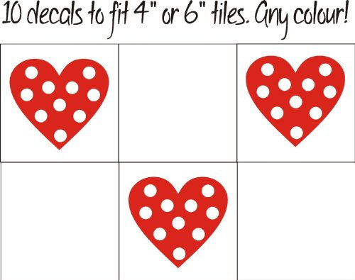 FSSS Ltd 10 x Heart Polka Dot Tile transfer stickers kitchen bathroom shabby chic home (TEAL, 130mm)