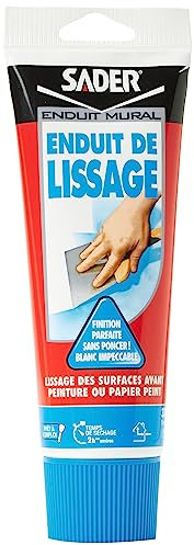Sader Enduit de Lissage Prêt à l'Emploi en Pâte – Enduit Mur Intérieur et Plafond – Utilisable comme Joint Plaque de Plâtre, Rebouche Trou Jusqu'à 2 mm et Bouche Pore Bois – Blanc – Tube 330 g
