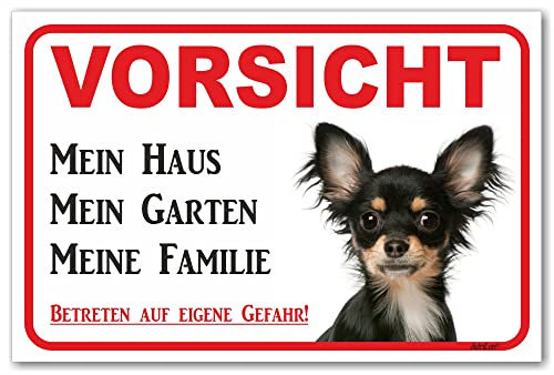 AdriLeo Schild - Vorsicht Chihuahua- Mein Haus - (15x20cm) / Achtung Familienhund Wachhund deutscher kleiner Hund robust langlebig UV-beständig wetterfestes Warnschild