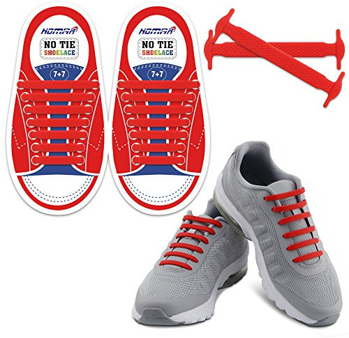 HOMAR Reflektierende Kein Tie Kinder Schnürsenkel - Best in Alternative Shoelaces - Sicherheitsschmutzfester wasserdicht Gummi Shoelaces Perfekt für Sneaker Stiefel Oxford Laufschuhe - Rot
